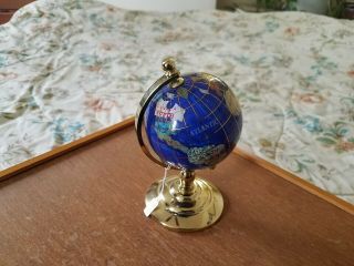 Precious Stones Lapis Blue World Globe With 14k Gold,  Mother Of Pearl,  Abalone