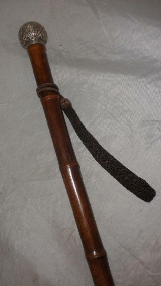 Vintage/antique Bamboo Walking Stick With Floral Silver Top - 88cm