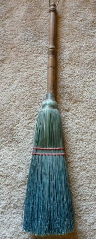 Primitive 19th C Hearth Corn Husk Broom With Green Dyed Elements T2