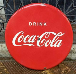 Vintage Coca - Cola Button Porcelain Enamel Sign 20 "