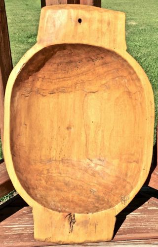 Antique Large 21x13 Deep Wooden Hand Carved Bread Dough Bowl Trencher Vintage 3