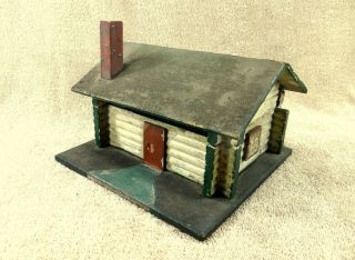Antique Painted Hand Made Wooden Log Cabin Primitive