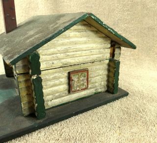 Antique Painted Hand Made Wooden Log Cabin Primitive 2