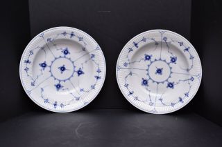 Royal Copenhagen Blue Fluted Plain Rimmed Soup Bowl Set 2 Vintage