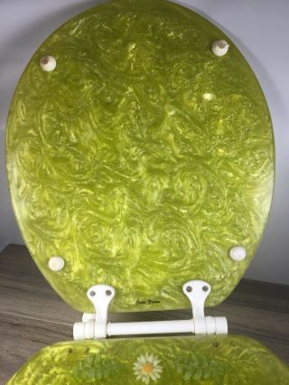 Vintage Toilet Seat Jonni Yellow Swirl Acrylic Daisies - Vomit Style 2