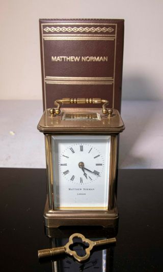 Vintage Gilt / Brass Swiss Made Mechanical Carriage Clock By Matthew Norman Box