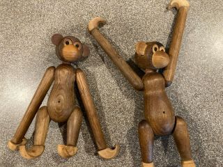 2 Vintage Mid Century Wood Wooden Teak Monkeys Kay Bojesen Style Monkey