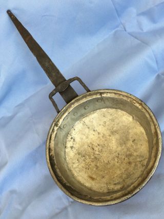 Antique 9 " Tin Lined Copper Skillet Pan With Wrought Iron Handle