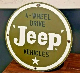 Vintage Jeep Porcelain Willys Motors Inc 1943 Gas Service Overland Sales Sign
