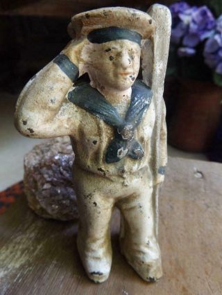 Vintage Early 1900s Cast Iron Sailor Bank Awesome Primitive Patina