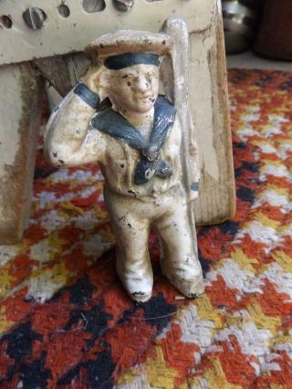 Vintage Early 1900s Cast Iron Sailor Bank AWESOME Primitive Patina 2