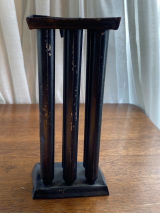 Antique Primitive 6 Tube Black Tin Tapered Candle Mold With Broken Handle