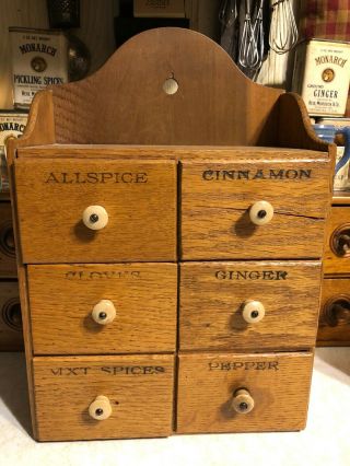 Antique Wood 6 Drawer Spice Chest