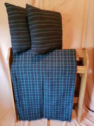 Family Heirloom Weavers,  Throw/pillow Combo Set,  Pine Green And Navy Cotton