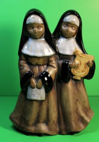 Vintage Singing Nuns - Two W/ Musical Instrument & Sheet Music Ceramic Figures