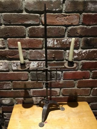 Primitive Americana Hand Forged Iron Penny Foot 18th Century Candle Stand