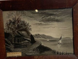 American Folk Art Sandpaper Painting View Up The Hudson River From Hoboken NJ 3