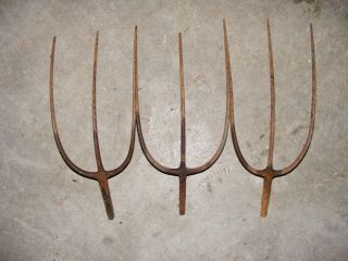 Set Of 3 Vintage 3 Tine Hay Pitch Fork Heads