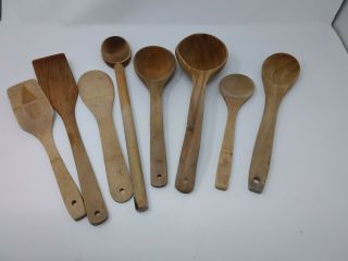 Vintage/ Antique Primitive Hand Carved Wooden Large Spoons Ladles & Spatulas