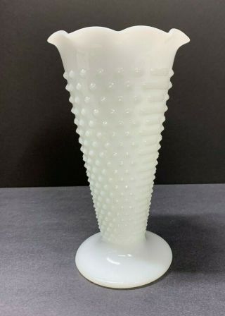 Vintage Hobnail Ladder White Milk Glass Fluted Vase Footed Anchor Hocking 9 1/2 "
