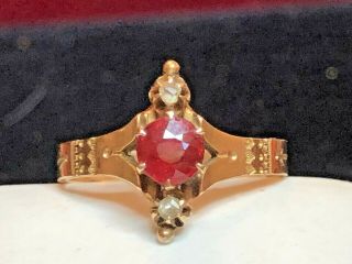 Antique Estate 14k Gold Natural Red Ruby & Diamond Ring Victorian Band Wedding