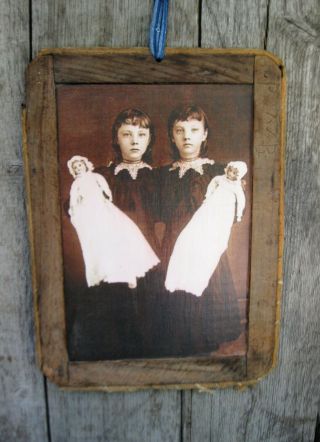 Primitive Early Antique School Slate Chalk Board W Old Photo Print