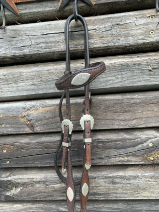 STUNNING VINTAGE CIRCLE Y BROWBAND LEATHER HEADSTALL SILVER SHOW ALPACA MEXICO 3