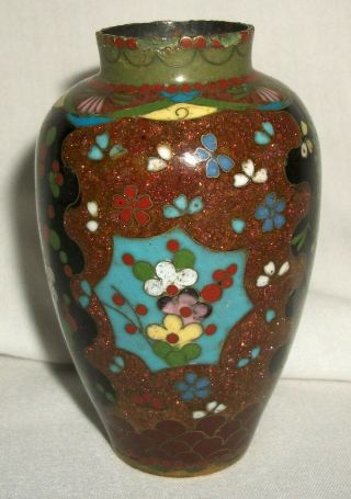 Vintage Chinese Cloisonne Enamel On Brass Vase Antique China 3 1/2 " Copper Fleck