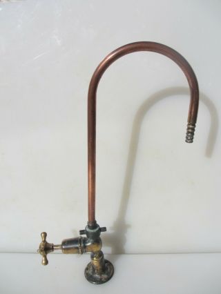 Vintage Brass Kitchen Sink Copper Swan Head Neck Tap Taps Old Laboratory 16 " H