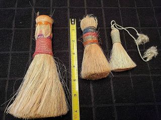 3 Primitive Vintage Straw Whisk Brooms
