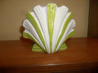 Vintage Ceramic Green And White Shell Planter