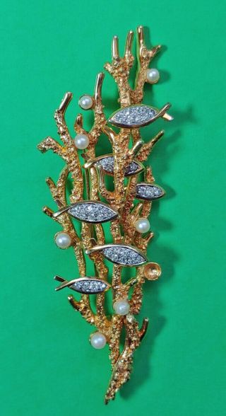 Vintage Boucher Fish And Coral Reef Brooch With Clear And White Stones