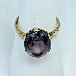 Vintage Antique Style Oval Amethyst Art Deco 14k Yellow Gold Ring Size 7 3.  7g