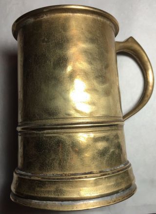 Extremely Heavy Rare 18th C Brass Measure Tavern Toddy Tankard Mug W/handle