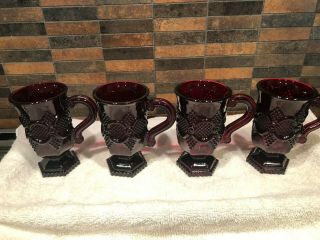 4 Vintage Avon 1876 Cape Cod Ruby Red Glass Mugs