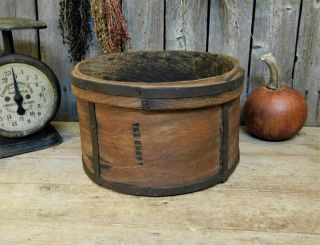 Early Antique Wood Round Dry Measure Pantry Box Metal Banded Aafa