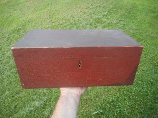 19th Century Dovetailed And Red Painted Document Box