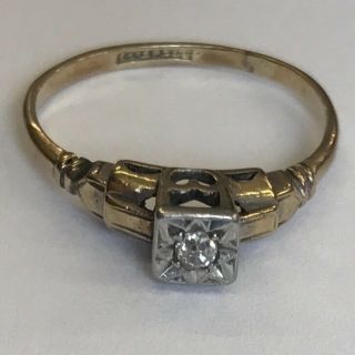 Vintage 9ct Solid Gold Illusion Set Diamond Solitaire Ring Size M 2.  4mm Diamond