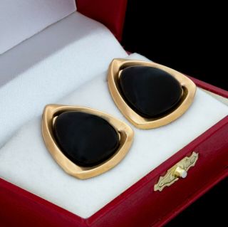Antique Vintage Deco Mid Century Style 14k Gold Peter Brams Onyx Stud Earrings