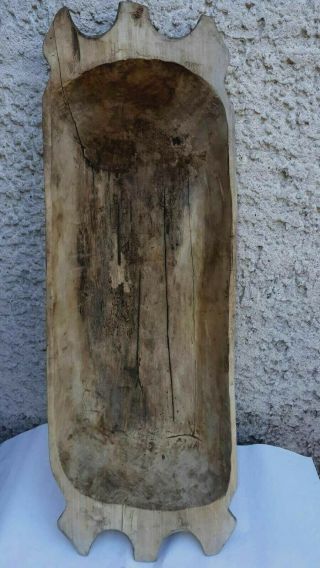 Antique Primitive Hand Carved Wooden Dough Bowl Trough Noshtva Long Trencher