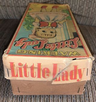 Vintage Japan Wind Up Doll WALKING LITTLE LADY Tin Toy Good 3