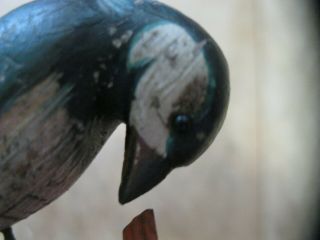 VINTAGE FOLK ART WOOD HAND CARVED BLUE BIRD ON PUMPKIN signed detailed 3