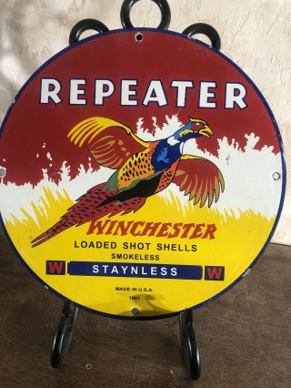 Vintage  Winchester  (repeater) Porcelain Gas & Oil Sign 12 Inch