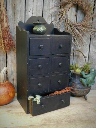 Antique Primitive Black Spice Cabinet 7 Drawer Box Pantry Apothecary