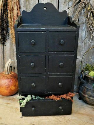 Antique Primitive Black Spice Cabinet 7 Drawer Box Pantry Apothecary 3