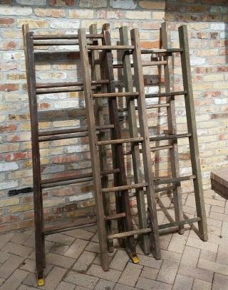 Rustic Vintage Old Wooden Ladder 5 Ft - For Use In Decorating.  Round Rung Wood