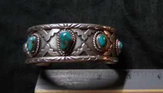 Heavy Vintage Native American Navajo Turquoise Sterling Silver Cuff Bracelet 50g