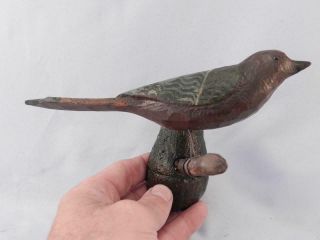 Antique Pa Dutch Folk Art Primitive Song Bird Hand Carved & Paint Wood Sculpture