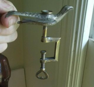 1853 Dated Brass Sewing Bird With Heart Shape Screw Clamp