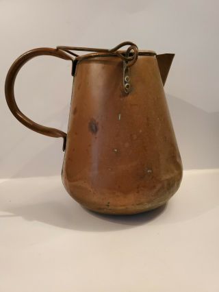 Antique Primitive Hand Hammered Copper Pitcher With Handle